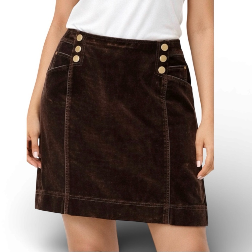 Etcetera Denim Velvety Brown Skirt Gold Zipper Size 8 EUC Artsy Boho Y2K 90’s
